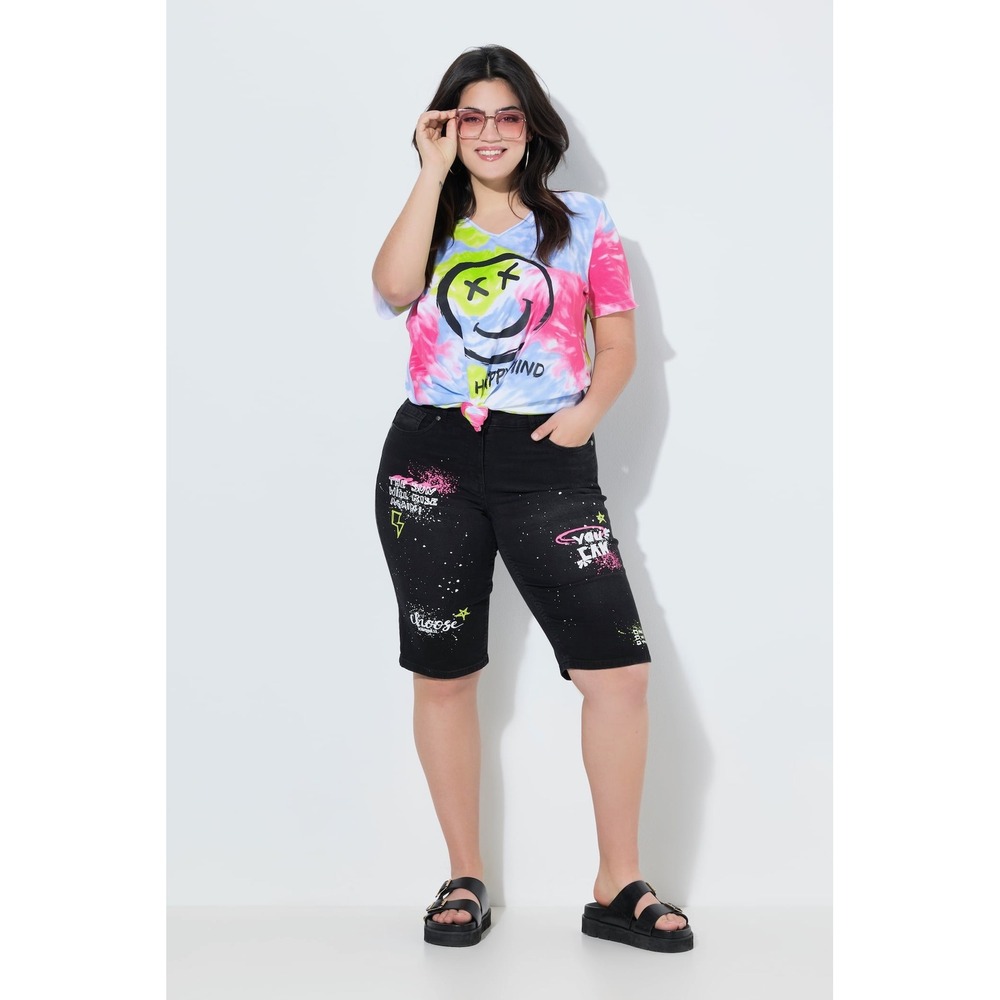 NWT Angel of Style‎ Black Graffiti Print Denim Bermuda Shorts Size 26 X123